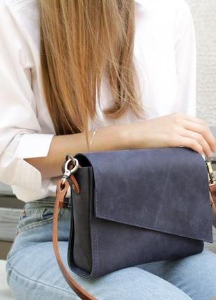 Кожаная женская сумочка "уголок" кожа crazy horse, цвет синий