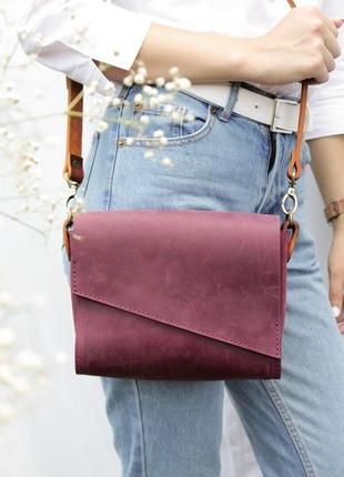 Кожаная женская сумочка "уголок" кожа crazy horse, цвет фиолетовый