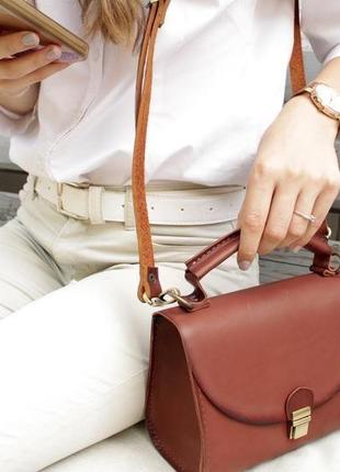 Женская кожаная сумочка "матрёшка люкс" кожа краст, цвет коричневый3 фото