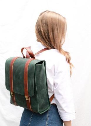 Кожаный женский рюкзак "бестселлер" кожа crazy horse, цвет зеленый1 фото