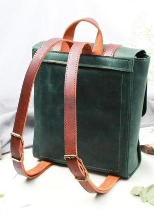 Кожаный женский рюкзак "бестселлер" кожа crazy horse, цвет зеленый3 фото