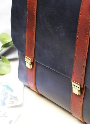 Кожаный женский рюкзак "бестселлер" кожа crazy horse, цвет синий4 фото