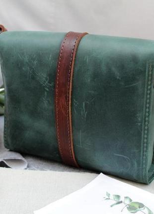 Кожаная женская сумочка "крутка" кожа crazy horse, цвет зеленый6 фото