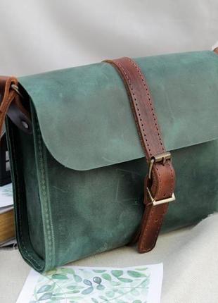 Женская кожаная сумочка " крутка" кожа crazy horse, цвет зеленый3 фото