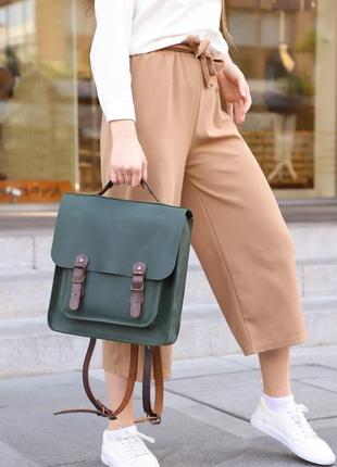 Кожаный женский рюкзак "биг-бен" кожа crazy horse, цвет зеленый2 фото