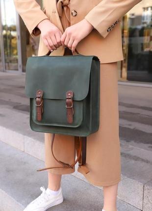 Кожаный женский рюкзак "биг-бен" кожа crazy horse, цвет зеленый9 фото