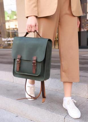 Кожаный женский рюкзак "биг-бен" кожа crazy horse, цвет зеленый8 фото