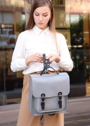 Кожаный женский рюкзак "биг-бен" кожа гранд, цвет серый3 фото
