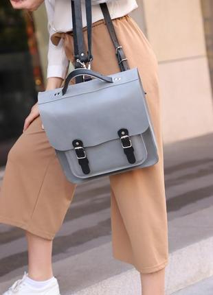 Кожаный женский рюкзак "биг-бен" кожа гранд, цвет серый4 фото