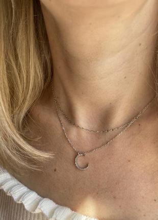 Цепочка с подвеской луны, цепочка на шею, ожерелье, многослойное ожерелье, серебро 9253 фото