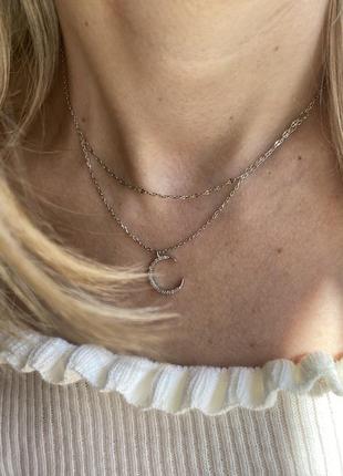 Цепочка с подвеской луны, цепочка на шею, ожерелье, многослойное ожерелье, серебро 9252 фото
