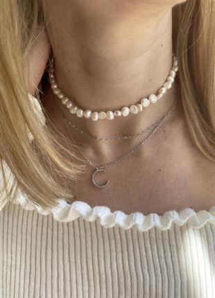 Цепочка с подвеской луны, цепочка на шею, ожерелье, многослойное ожерелье, серебро 9254 фото