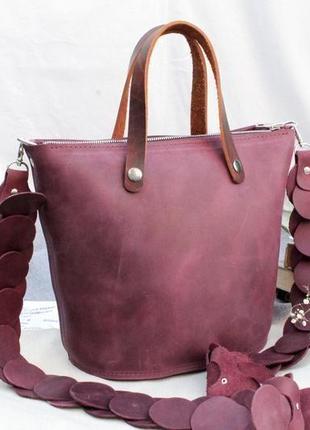 Кожаная женская сумочка "лукошко" кожа crazy horse, цвет фиолетовый1 фото