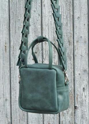 Кожаная сумочка через плечо. зеленая маленькая кожаная сумочка.1 фото