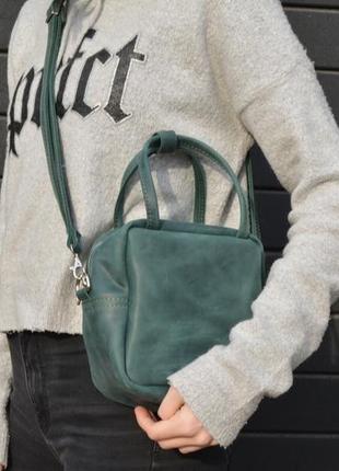 Шкіряна сумочка через плече. зелена маленька шкіряна сумочка.3 фото