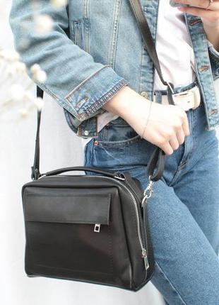 Кожаная женская сумочка "китай" кожа краст, цвет черный3 фото