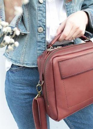 Кожаная женская сумочка "китай" кожа краст, цвет коричневый