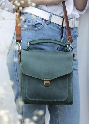 Кожаная женская сумочка "лондон" кожа crazy horse, цвет зеленый1 фото