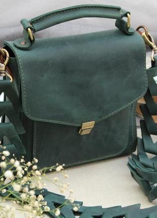 Кожаная женская сумочка "лондон" кожа crazy horse, цвет зеленый2 фото