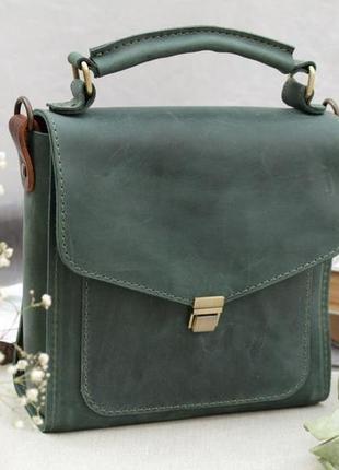 Кожаная женская сумочка "лондон" кожа crazy horse, цвет зеленый5 фото