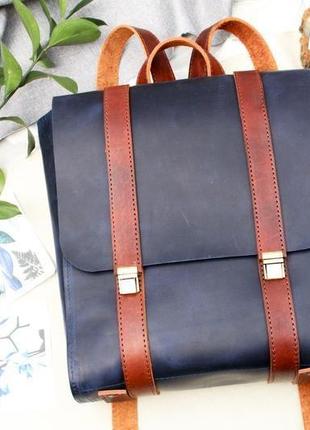 Кожаный рюкзак "бестселлер" кожа crazy horse, цвет синий2 фото