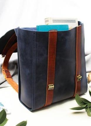 Кожаный рюкзак "бестселлер" кожа crazy horse, цвет синий4 фото