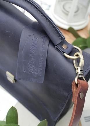 Кожаная сумочка "минималист" кожа crazy horse, цвет синий3 фото