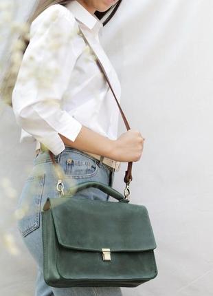 Кожаная женская сумочка "минималист" кожа crazy horse, цвет зеленый2 фото