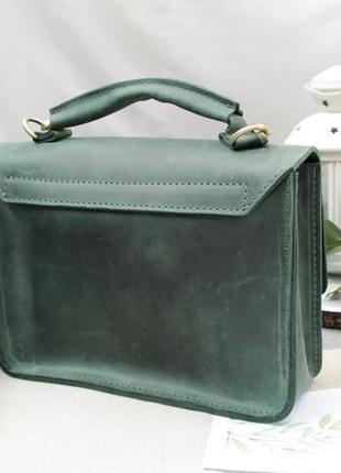 Кожаная женская сумочка "минималист" кожа crazy horse, цвет зеленый4 фото