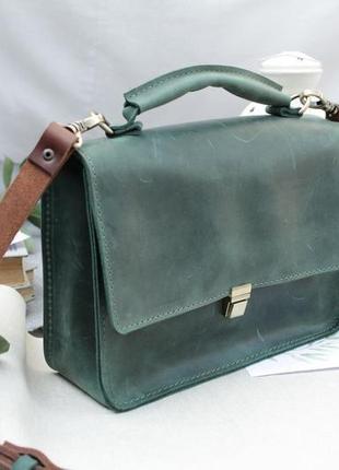Кожаная женская сумочка "минималист" кожа crazy horse, цвет зеленый3 фото