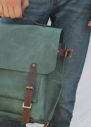 Кожаная сумка "биг" кожа crazy horse, цвет зеленый2 фото