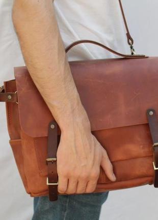 Мужская кожаная сумка "биг" кожа crazy horse, цвет коньяк