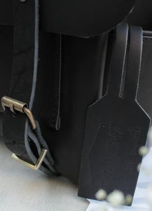 Кожаная мужская сумка "биг" кожа краст, цвет черный3 фото