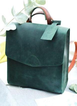 Кожаный рюкзак "универсал" кожа crazy horse, цвет зеленый3 фото