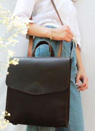Кожаный женский рюкзак "универсал" кожа crazy horse, цвет шоколад2 фото