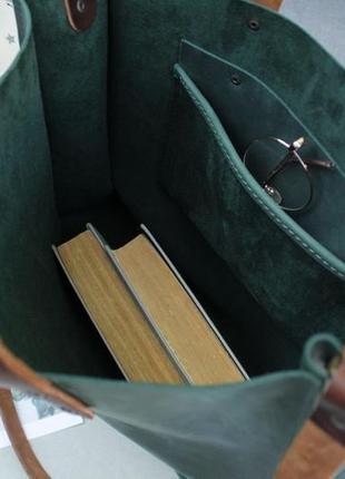 Кожаная сумочка шоппер usa  crazy horse зеленый3 фото