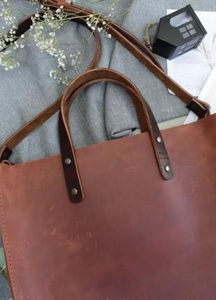 Кожаная сумочка шоппер usa crazy horse коньяк