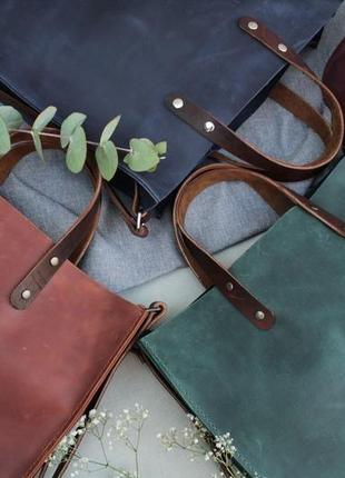 Кожаная сумочка шоппер usa crazy horse коньяк