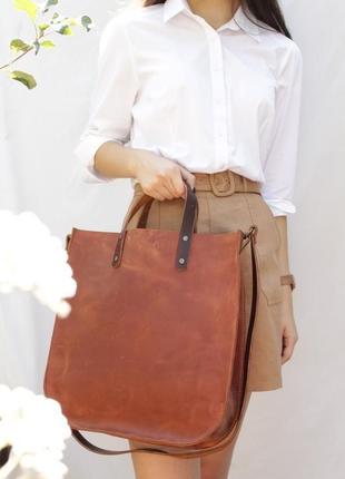 Кожаная сумочка шоппер usa crazy horse коньяк