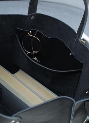 Кожаная сумочка "шопер usa" кожа краст, цвет черный4 фото