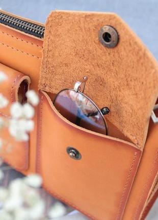 Кожаная сумочка "карман" кожа краст, цвет янтарь3 фото