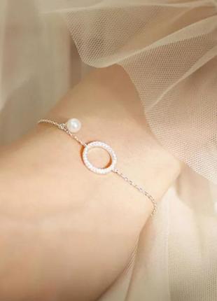 Женский серебряный браслет нежный аккуратный стильный элегантный с цирконами красивый 9253 фото