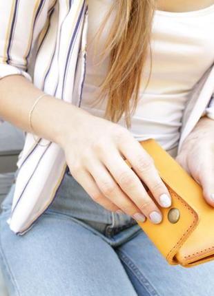 Жіночий шкіряний гаманець "21" шкіра краст, колір жовтий2 фото