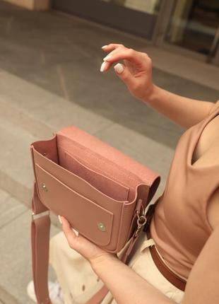 Женская кожаная сумка "милана" кожа гранд, цвет пудра6 фото