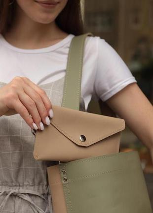 Жіноча шкіряна сумка "хамелеон" шкіра гранд, колір бежевий оливка3 фото