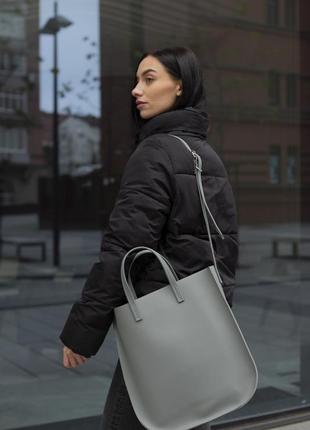 Шкіряна сумка "шопер монблан" шкіра grand (гранд), колір сірий4 фото