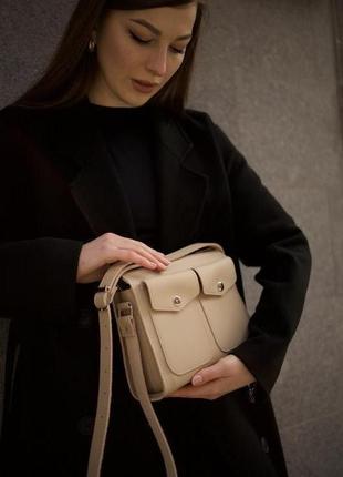 Шкіряна сумка "карманчик" шкіра гранд (grand), колір бежевий3 фото