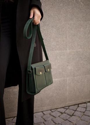 Шкіряна сумка "карманчик" шкіра крейзі хорс (crazy horse), колір зелений9 фото