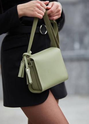 Шкіряна жіноча сумка "коробочка" шкіра гранд (grand), колір оливка6 фото
