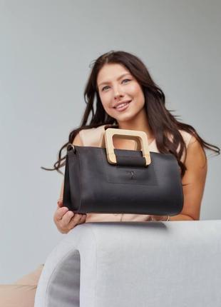 Шкіряна сумка з дерев'яними ручками "дора" шкіра крейзі хорс (crazy horse), колір шоколад9 фото